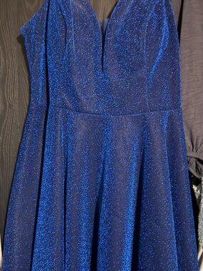 Sparkling Royal Blue V-Neck Fit & Flare Dress